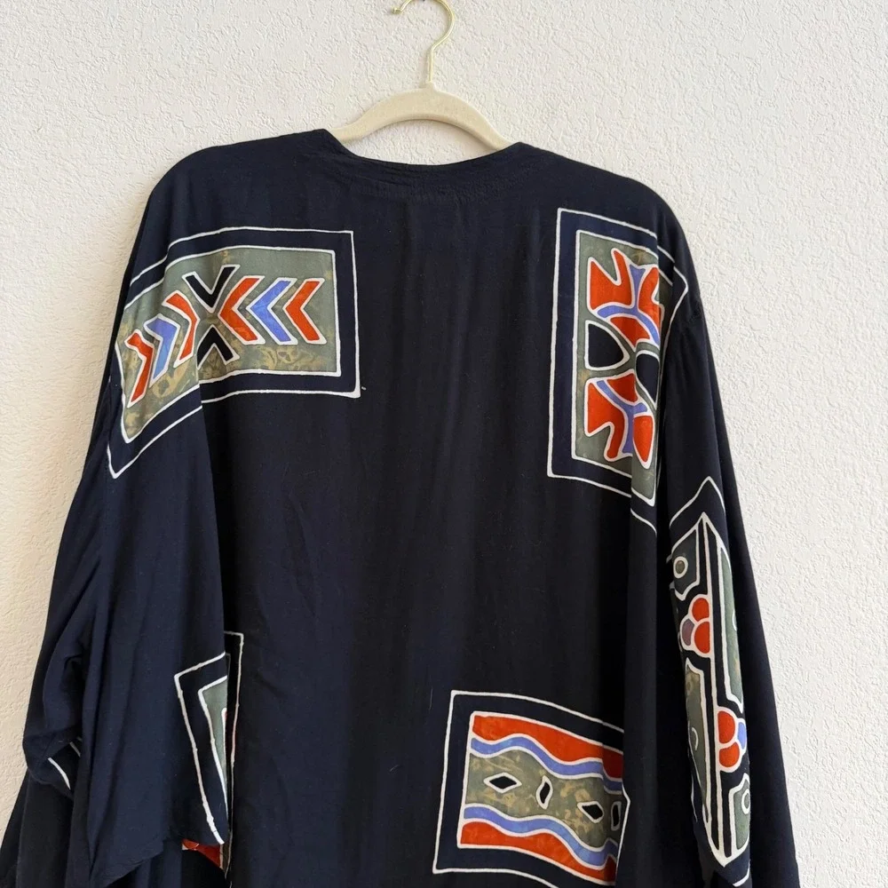 Anthony Mark Hankins Womens Large Black Geometric Asymmetrical Rayon‎ Tunic Top - Picture 8 of 10
